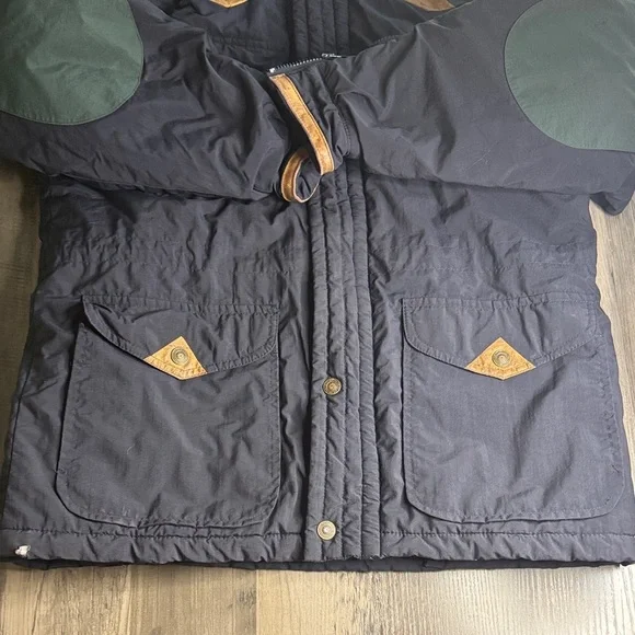 Vintage 70’s Shedrow Classics Men's Black and Green Ski Jacket with Leather Trim
